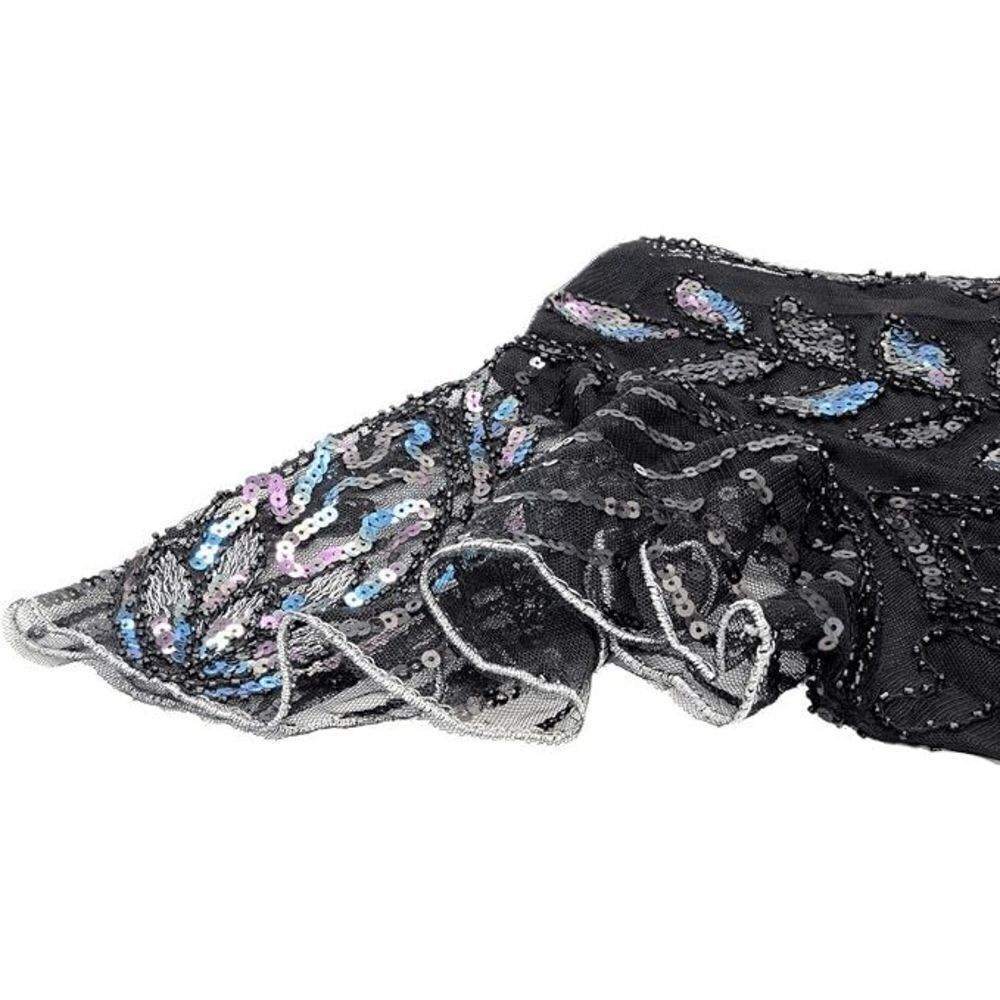 ✨ Flapper Great Gatsby 1920s Retro Tassel Fringe Sequin Midi Black Dress XL NEW - Picture 5 of 13
